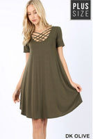 Triple lattice short sleeved swing dress with pockets