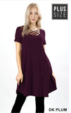 Triple lattice short sleeved swing dress with pockets