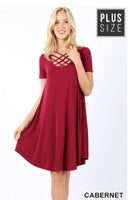 Triple lattice short sleeved swing dress with pockets
