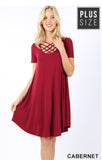 Triple lattice short sleeved swing dress with pockets