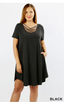 Triple lattice short sleeved swing dress with pockets