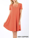 Triple lattice short sleeved swing dress with pockets