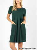 Pleated Waist Short Sleeve Empire dress with Pockets