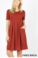 Pleated Waist Short Sleeve Empire dress with Pockets