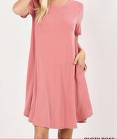 Short Sleeve Vneck tshirt swing dress with pockets