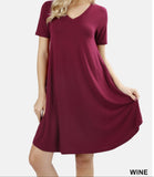 Short Sleeve Vneck tshirt swing dress with pockets