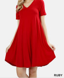 Short Sleeve Vneck tshirt swing dress with pockets