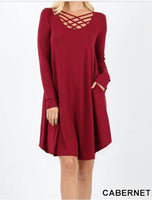 Long Sleeve Triple Lattice Dress w/ pockets