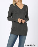 Plus Size V-Neck Sweater w/Sleeve Buttons