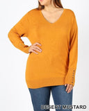 Plus Size V-Neck Sweater w/Sleeve Buttons