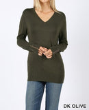 Plus Size V-Neck Sweater w/Sleeve Buttons