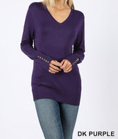 Plus Size V-Neck Sweater w/Sleeve Buttons