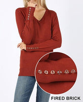 Plus Size V-Neck Sweater w/Sleeve Buttons