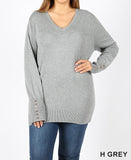 Plus Size V-Neck Sweater w/Sleeve Buttons