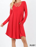 Long Sleeve Triple Lattice Dress w/ pockets