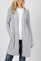 Duster sweater with side pockets and front snaps