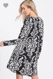 Black and white paisley swing dress with pockets