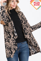 Black/Beige open front duster with shoulder pads