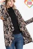 Black/Beige open front duster with shoulder pads