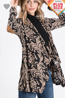 Black/Beige open front duster with shoulder pads