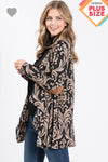 Black/Beige open front duster with shoulder pads