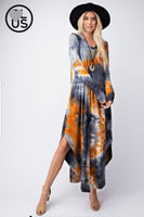 Tie dyed long sleeved maxi dress