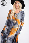 Tie dyed long sleeved maxi dress