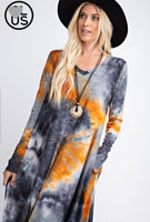 Tie dyed long sleeved maxi dress