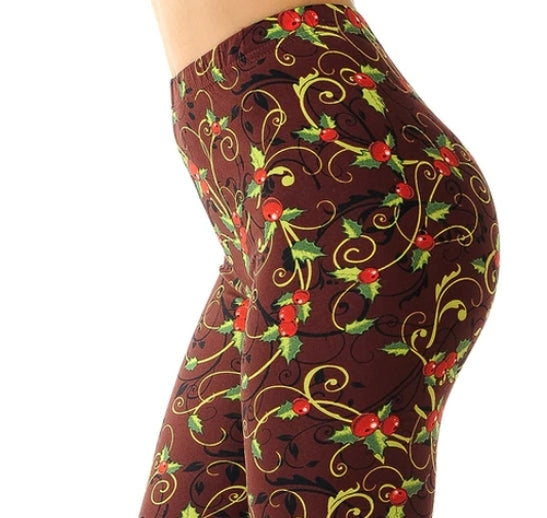 OS holly berry leggings