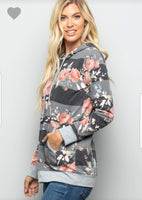 Striped/Floral hoodie with front kangaroo pouch