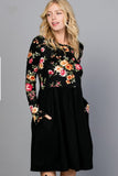 Floral top long sleeved dress with pockets