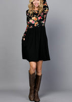 Floral top long sleeved dress with pockets