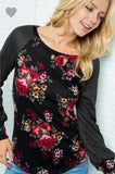 Floral top with gorgeous pinstriped sleeves