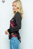 Floral top with gorgeous pinstriped sleeves