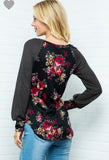 Floral top with gorgeous pinstriped sleeves