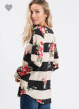 Floral/Striped criss cross front long sleeved top